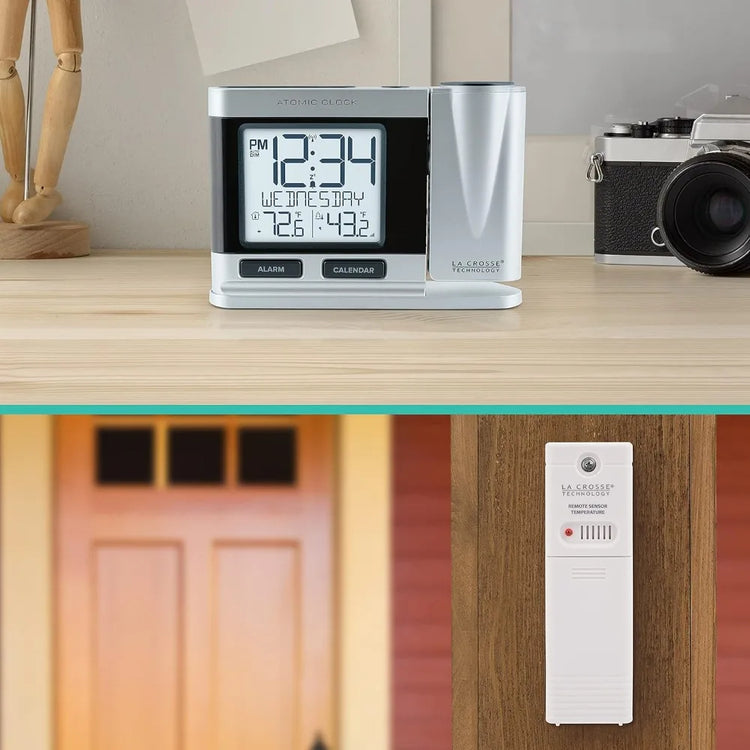 Silver Atomic Projection Alarm Clock with Temperature - ElectronAge