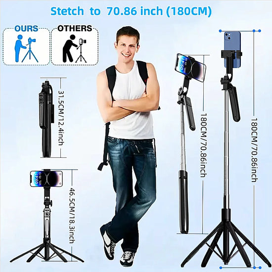 Portable camera tripod with wireless remote control and 360 ° rotation for video recording video recording and live streaming