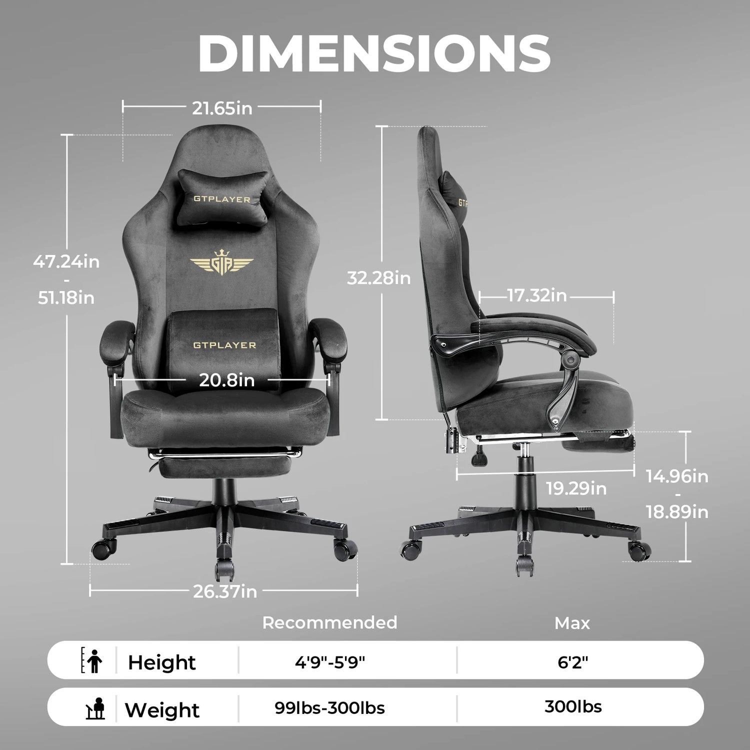 Gtplayer Gaming Chair Fabric with Pocket Spring Cushion - ElectronAge