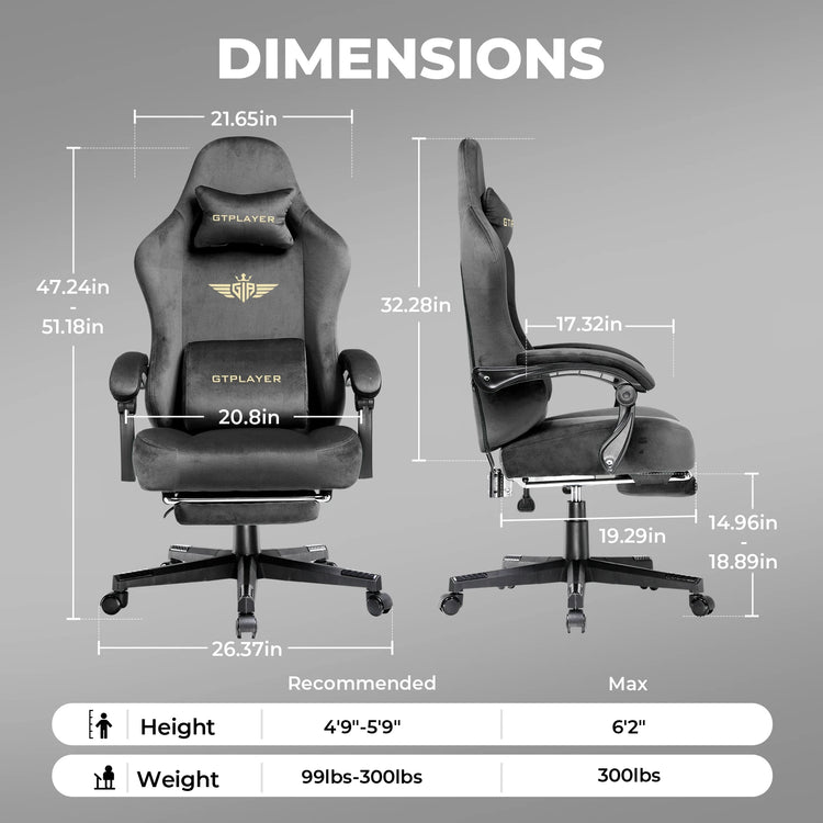 Gtplayer Gaming Chair Fabric with Pocket Spring Cushion - ElectronAge