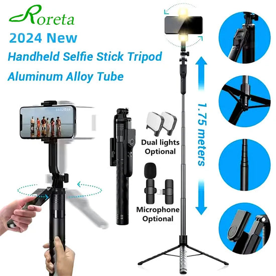 Roreta 1.7M wireless convenient remote control selfie tripod foldable stand with light smartphone stand for iPhone xiaomi