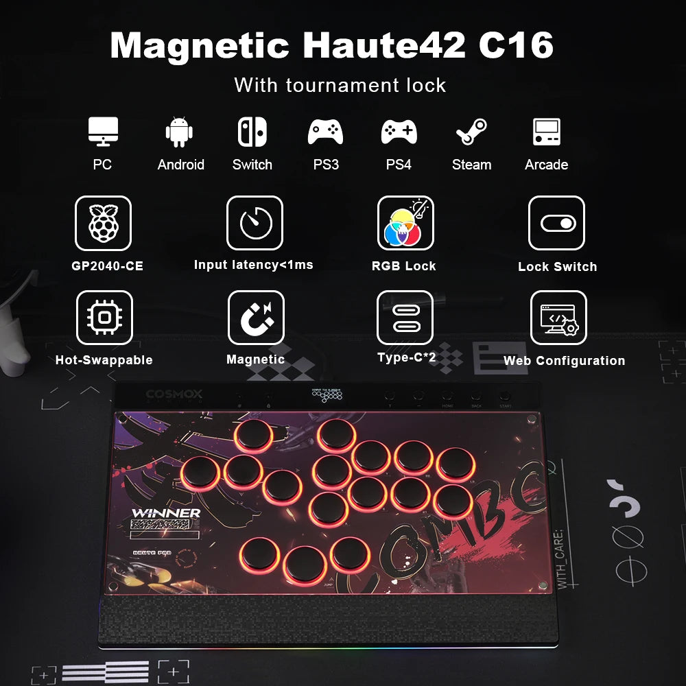 Haute42 C16 Magnetic Stickless Arcade Controller Keyboard - ElectronAge