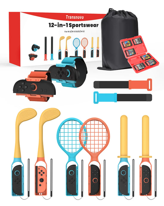 Transnovo Sport Accessories for Switch2/1/OLED 12 in 1 Wii Sports Games, Family Party Accessories Kit for Joycon Controllers