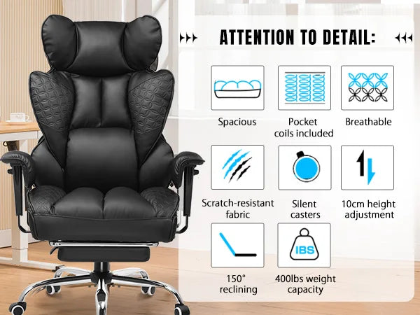Office Chair Ergonomic Leather High Back - ElectronAge