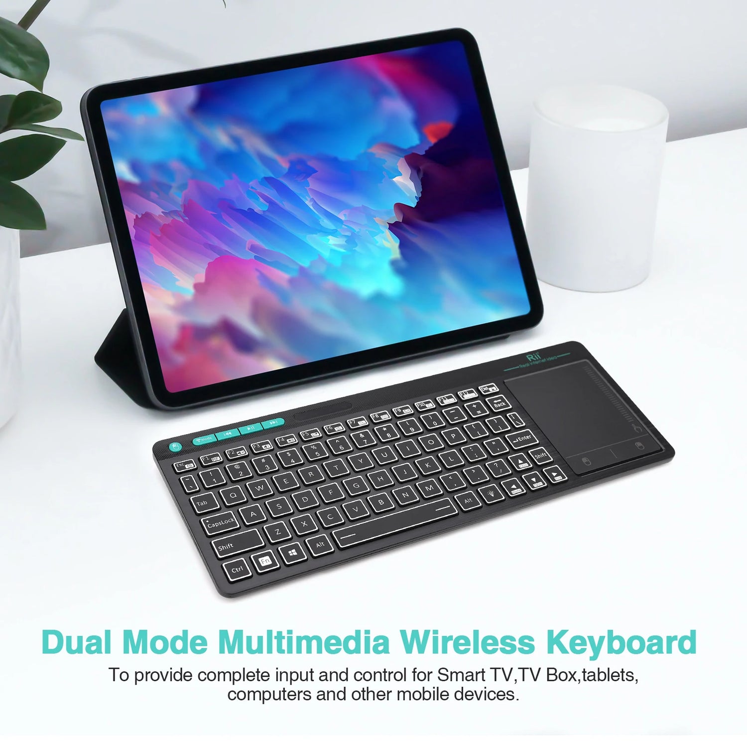 Rii RT518S Mini Bluetooth Wireless 2-LED Color Backlit Multimedia Keyboard - ElectronAge
