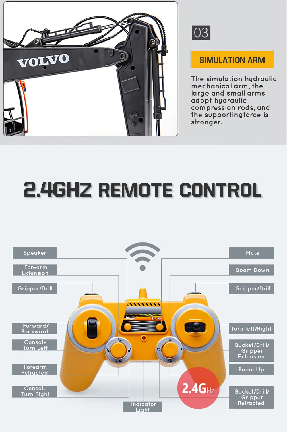 Double E E568 RC Excavator 17 Channel 1:16 3 IN 1 RC Engineering Car - ElectronAge
