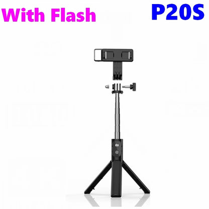 50pcs P20S R1 R1S Bluetooth Wireless Remote Selfie Stick LED light Extendable Foldable Handheld Monopod Tripod Stand Holder