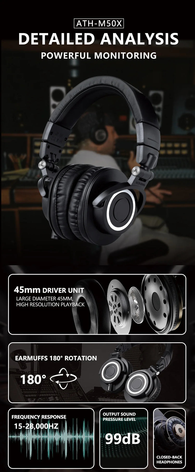 FarSoo M50X HIFI Audio Headphones - ElectronAge