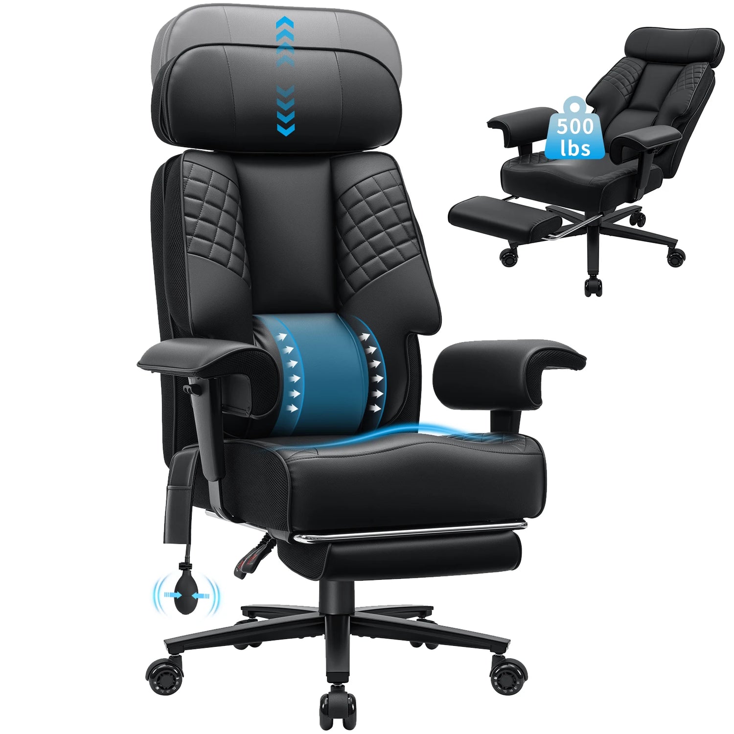 Executive Office Chair with Foot Rest and Waist Lumber Support - ElectronAge