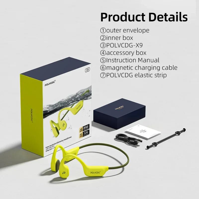 POLVCDG X9 Bone Conduction Earphones 32G IPX8 Waterproof Open Design for Swimming Running Cycling Hanging Earphones - ElectronAge