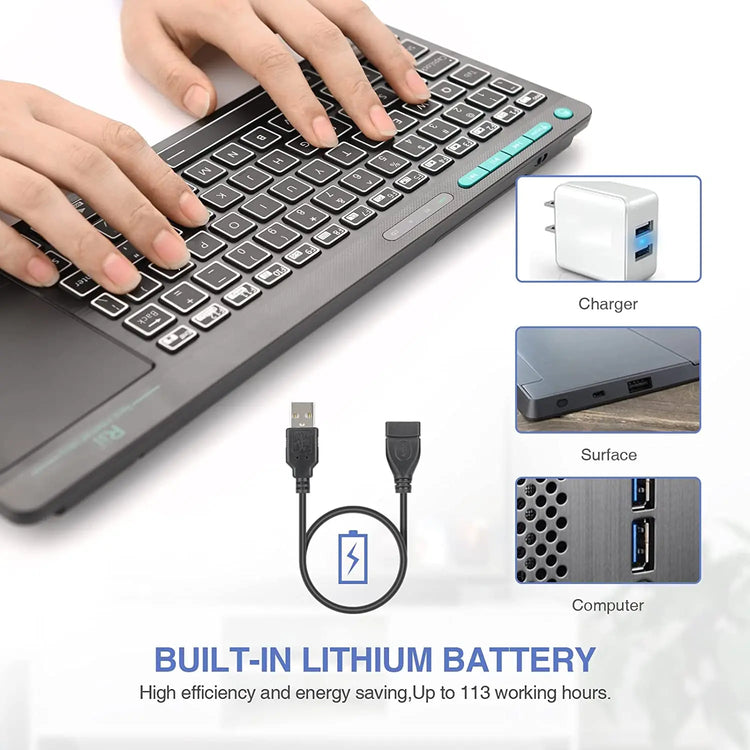 Rii RT518S Mini Bluetooth Wireless 2-LED Color Backlit Multimedia Keyboard - ElectronAge
