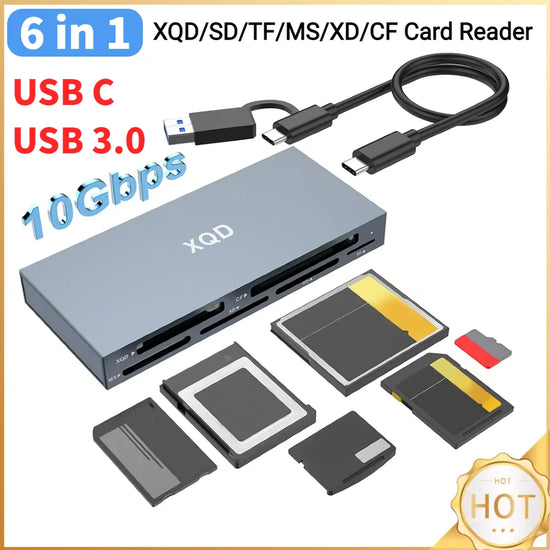6 in 1 Multi XQD Reader USB C USB 3.0 XQD/SD/TF/MS/XD/CF Reader Memory Card Reader Multi-Card Reader Adapter for Sony G/M Series