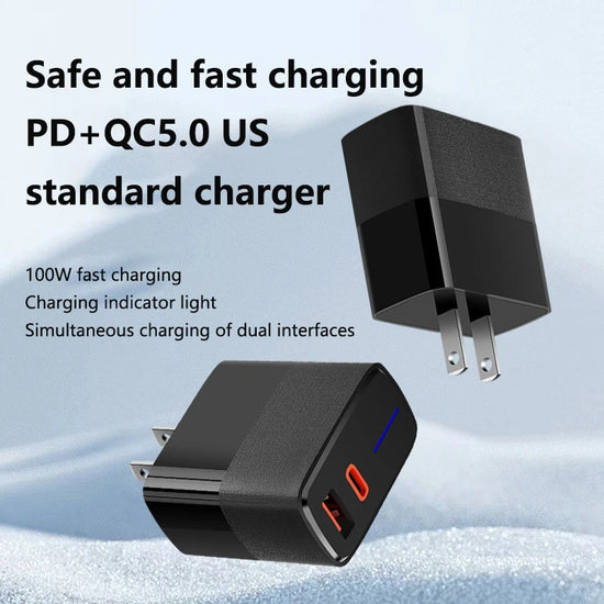 2026 100W Super Fast Charge PD20W Dual Port Suitable for Apple, Huawei, Fully Compatible with US Standard Mobile Phone Charger