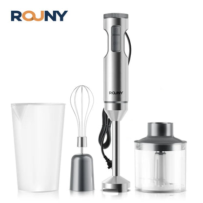 ROUNY 4-in-1 Hand Immersion Blender 1000W Powerful, Stainless Steel Stick Food Mixer,700ml Mixing Beaker,500ml Processor, Whisk - ElectronAge