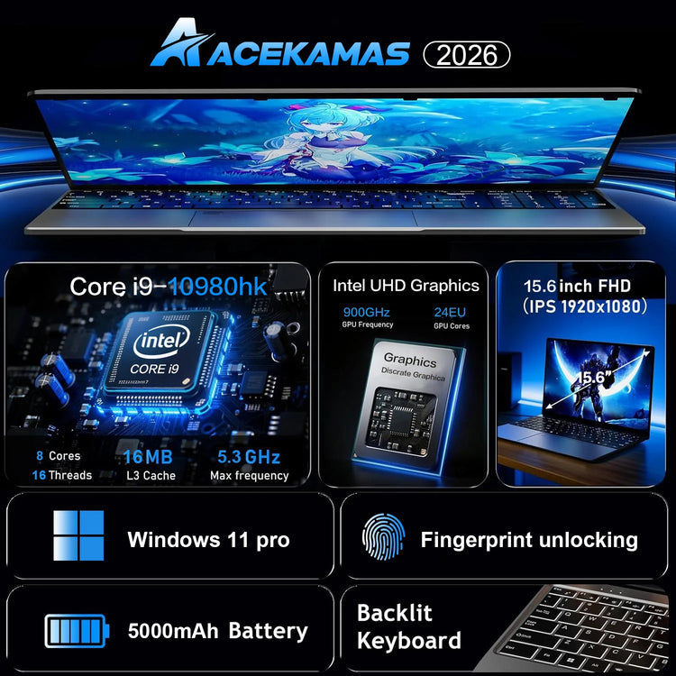 ACEKAMAS 15.6" intel Core i9 10980HK Fingerprint Laptop - ElectronAge