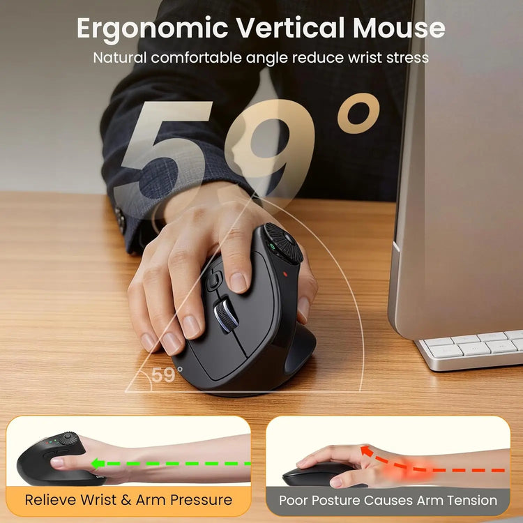 Ergonomic Wireless Mouse with Side Scroll Wheel - ElectronAge