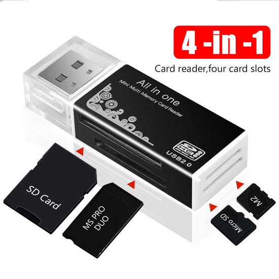 Alloy Card Reader 4 Ports USB2.0 Micro SD TF M2 MS Pro Duo MMC SDHC DV Phone Camera Memory Card Adapter with LED Indicator