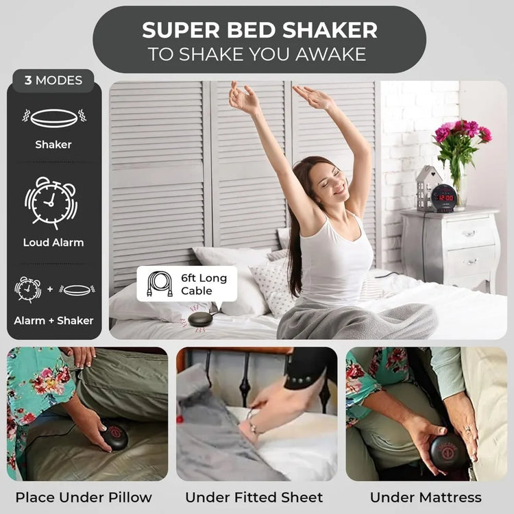 Dual Extra Loud Alarm Clock with Bed Shaker - ElectronAge