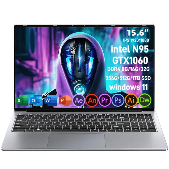 15.6" intel N95 GTX1060 gaming laptops portable notebook computer pc 32GB DDR4 1TB SSD Windows11 laptop Gamer Backlit Keyboard