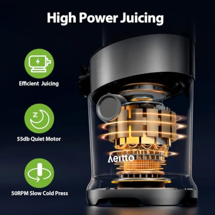 Aeitto Cold Press Juicer Machine with Wide Feed Chute for Whole Fruits Masticating Juice Extractor in Silver High Juice Yield E - ElectronAge