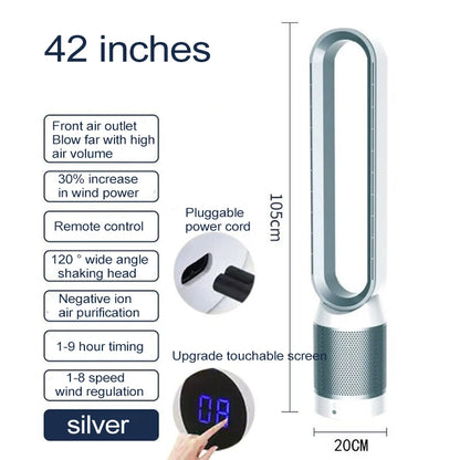 42 Inch Air Purification Circulation Bladeless Fan Ultra-Quiet Dormitory Desk Floor Electric Fan Tower Fan Bladeless Room Fan