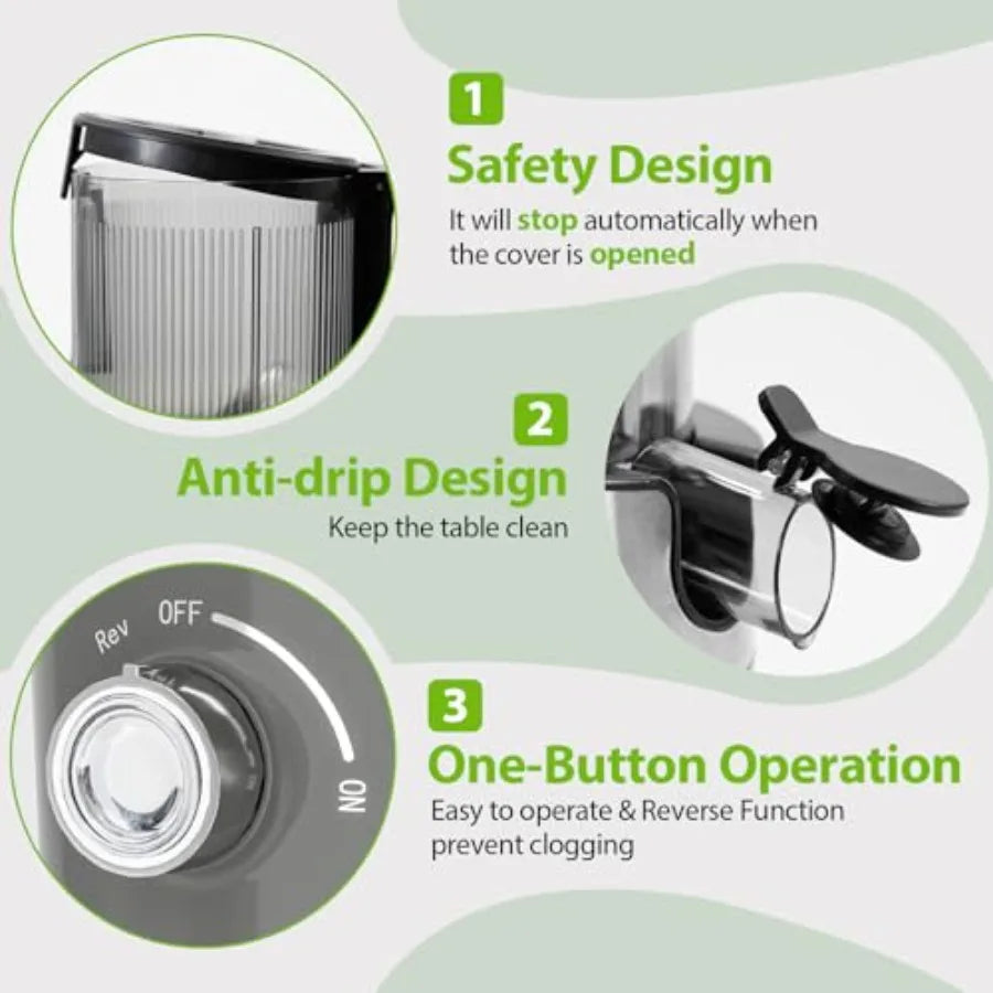 Aeitto Cold Press Juicer Machine with Wide Feed Chute for Whole Fruits Masticating Juice Extractor in Silver High Juice Yield E - ElectronAge