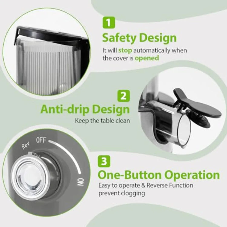 Aeitto Cold Press Juicer Machine with Wide Feed Chute for Whole Fruits Masticating Juice Extractor in Silver High Juice Yield E - ElectronAge