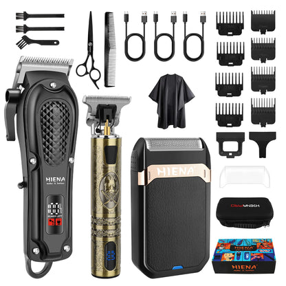 Professional Hair Clippers for Men Cordless Hair Clipper for Hair Cutting Kit 3-in-1 LED Haircut Set with Foil Shaver USB Barber