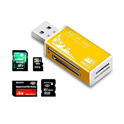 Alloy Card Reader 4 Ports USB2.0 Micro SD TF M2 MS Pro Duo MMC SDHC DV Phone Camera Memory Card Adapter with LED Indicator