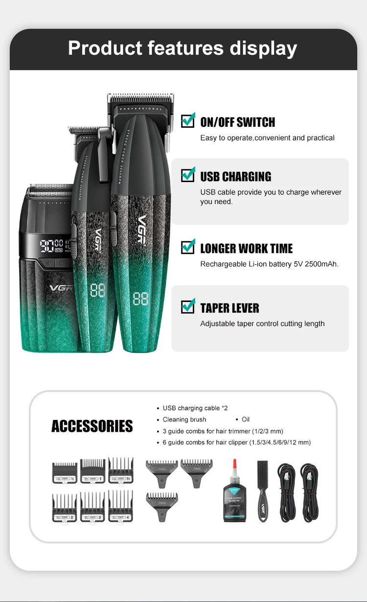 VGR Hair Trimmer Professional 9000 RPM Hair Clipper - ElectronAge