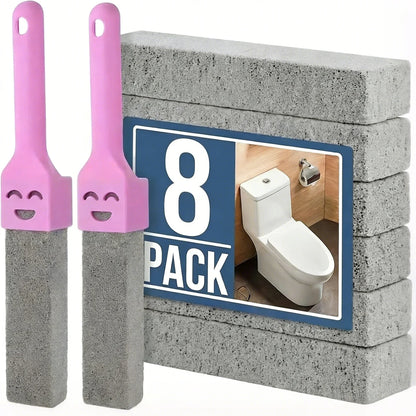 8 Pack Multi-Purpose Pumice Stone Sticks - Grey Cleaner with 8 Universal Handles for Toilets Bathrooms Kitchens Spas Pools
