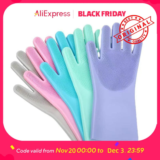 Silicone Dishwashing Gloves  - Heat Resistant & Scratch-Proof for Cleaning, Pet Bathing, Kitchen Tasks, Extra Long Cuff (G