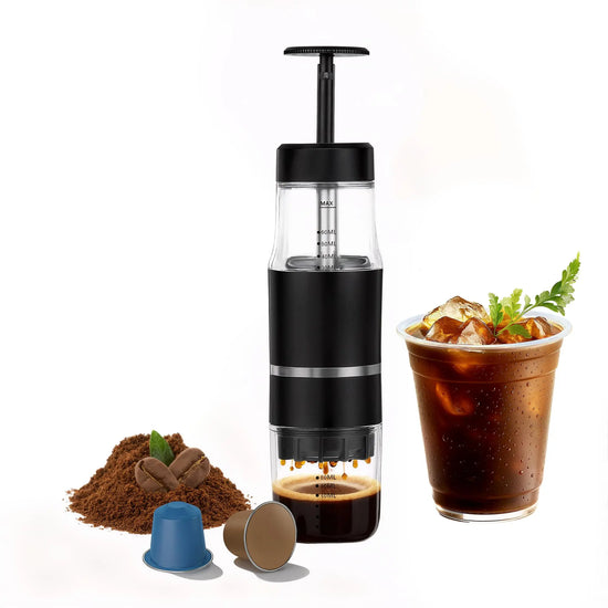 Portable Hand Press Espresso Maker Manual Coffee Machine for Travel Camping Compatible with Nespresso Capsules and Ground Coffee