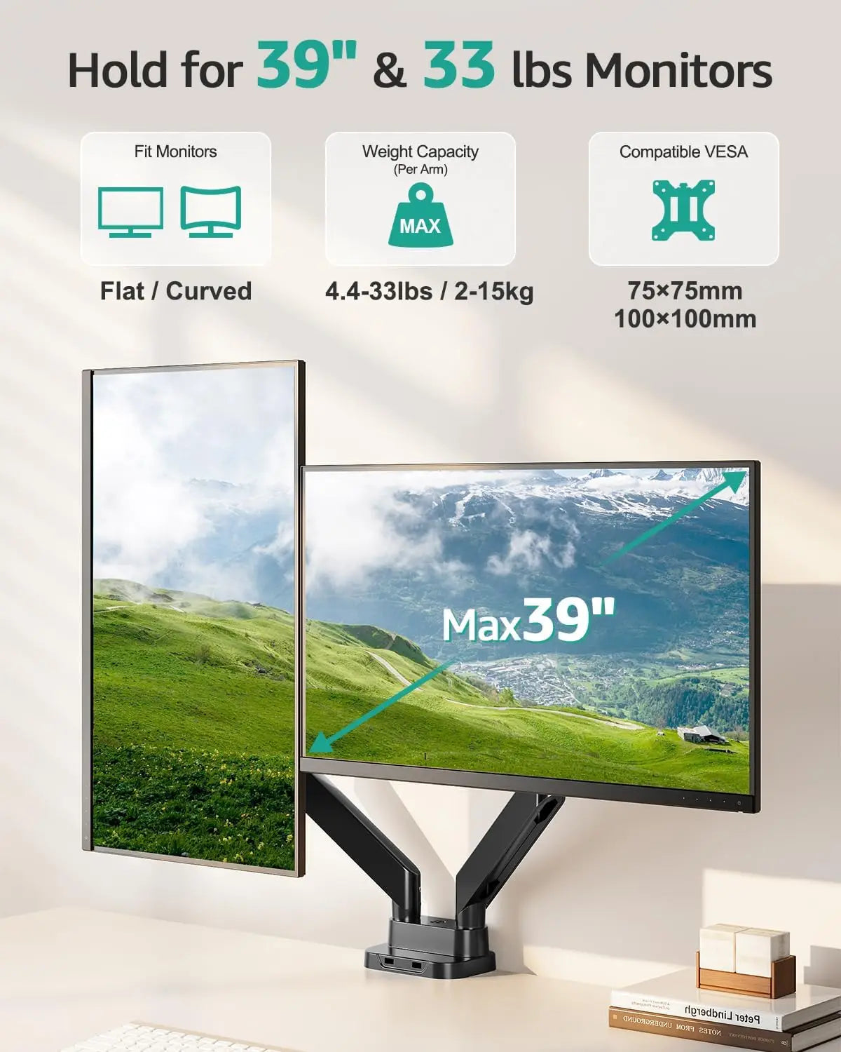 Dual Monitor Desk Mount for 39" Ultrawide Screens - ElectronAge