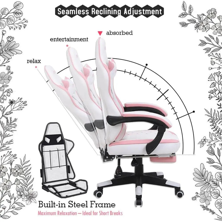 Pink Ergonomic PU Leather Gaming Chair with Adjustable Armrests - ElectronAge
