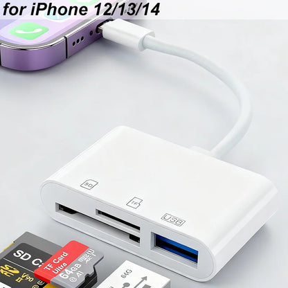 5-in-1 USB 3.0 Type-C SD TF CF Card Reader for iPhone 14 15 16 iPad MacBook Android Huawei Laptop OTG Adapter No APP Requires