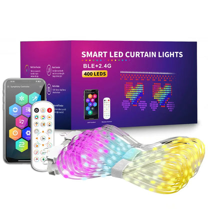 RGBIC Curtain Light String USB Plug Remote Control LED Curtain Light APP Bluetooth Control String Lights for Room Decorations