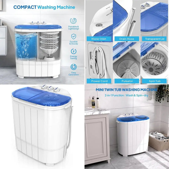 7lbs Electric Washer & 4lbs Spin Dryer Combo - Portable Laundry Solution for RV, Camping, Dorms & Apartments