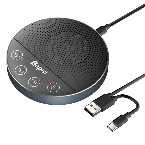 USB&Type-C Speakerphone Speaker Microphone, Touch Buttons 360° Omnidirectional Pickup for Conference Skype Zoom Computer Mic