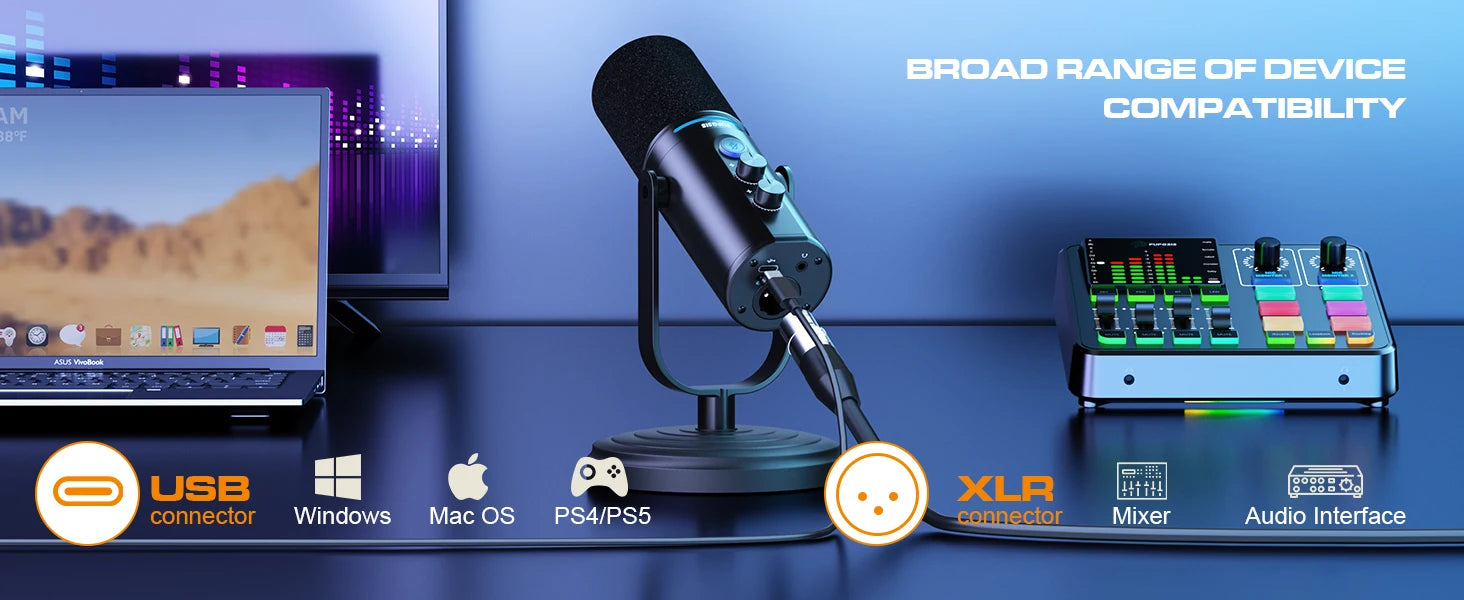ORTIZAN Podcast Dynamic Microphone, XLR/USB Recording PC - ElectronAge