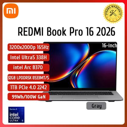 Xiaomi REDMI Book Pro 16 2025 Laptop Ultra 7 255H/Ultra 5225H Intel Arc Graphics 32GB LPDDR5X 1T SSD 16-inch 165 Hz 3.1K Screen