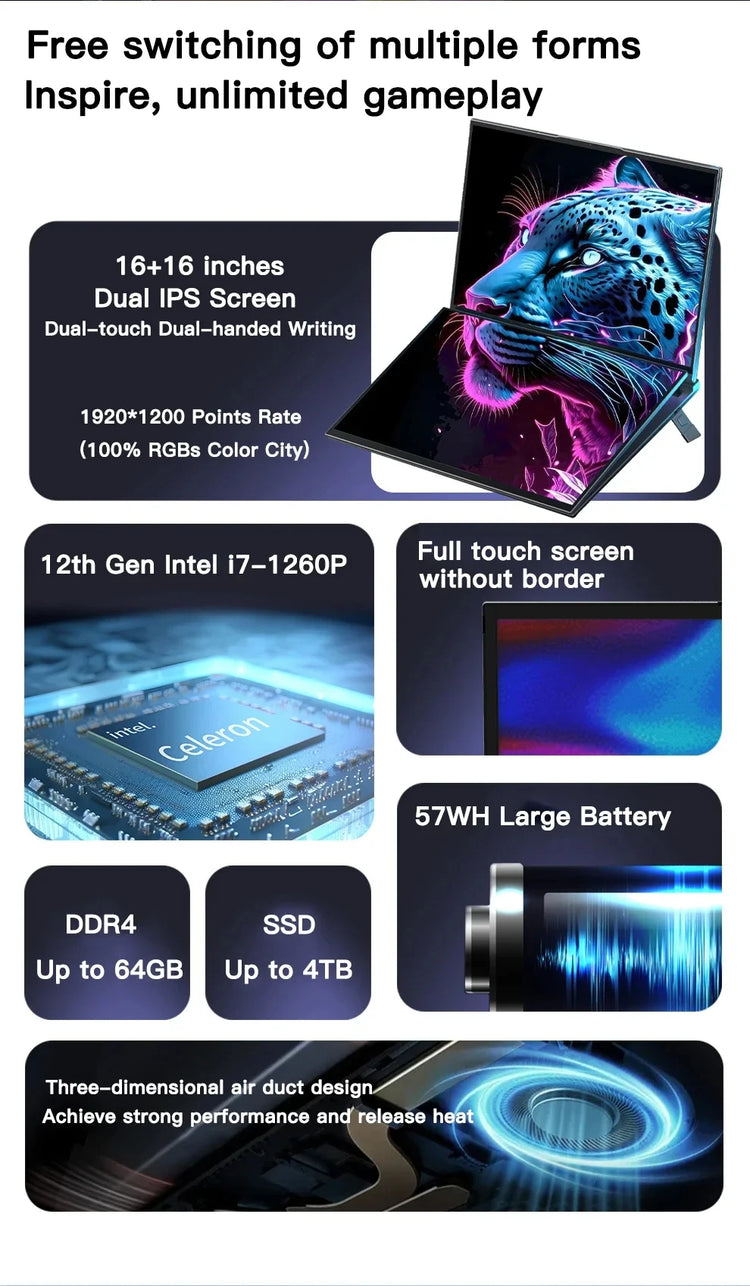 16+16 inch Dual Screen Laptop - ElectronAge