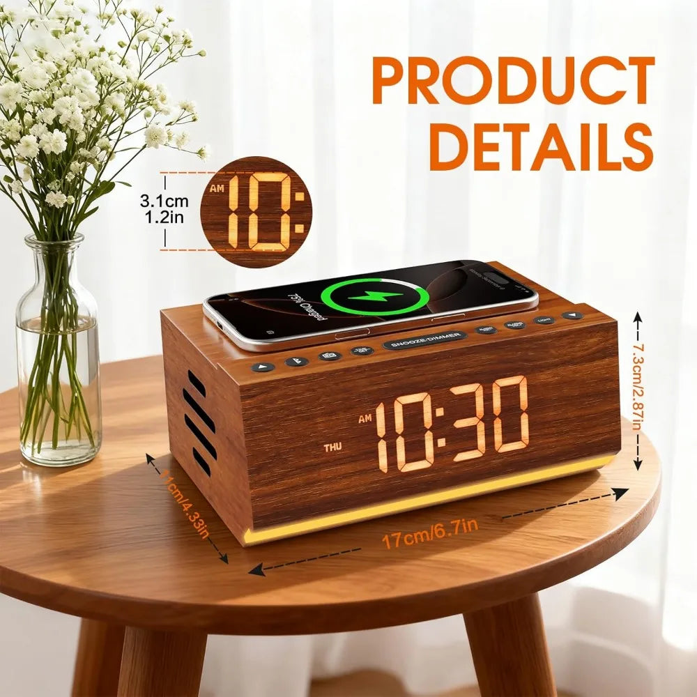 Wooden Digital Alarm Clock with Bluetooth Speaker - ElectronAge