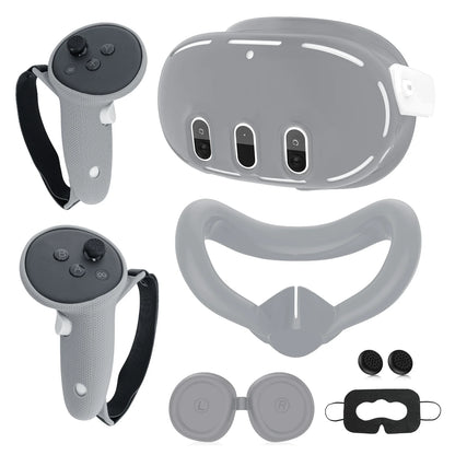 Transnovo for Meta Quest 3 7 in 1 Full Protection Kit Silicone Shell Thumbstick Caps & Sweat Proof Eye Pad Black Waterproof Case