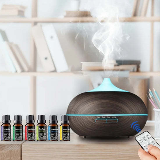 Ultrasonic Aromatherapy Diffuser with 6 Essential Oils, Remote Control Cool Mist Humidifier, 18.6oz Capacity, with Auto Shut-Off