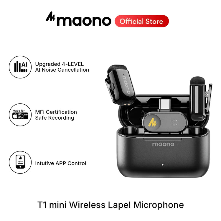 maono T1mini Wireless Lapel Microphone for Phone-Noise Cancellation - ElectronAge
