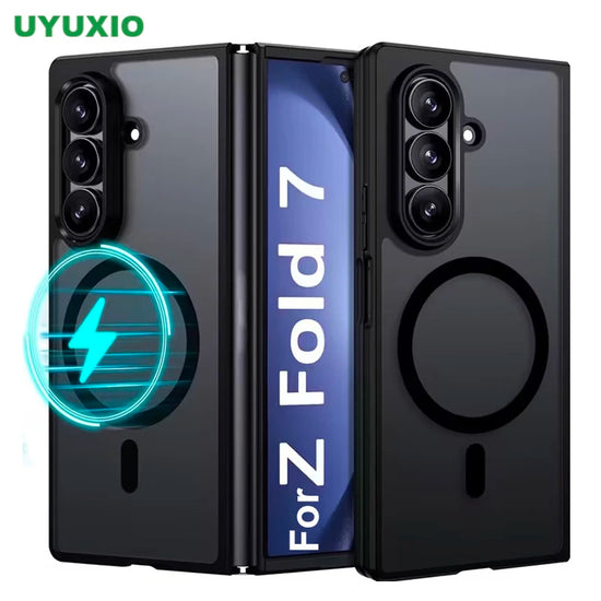 UYUXIO Matte Magnetic Phone Case for Samsung Galaxy Z Fold 7 Full Cover Translucent Mobile Cases with Magnet for Z Fold7