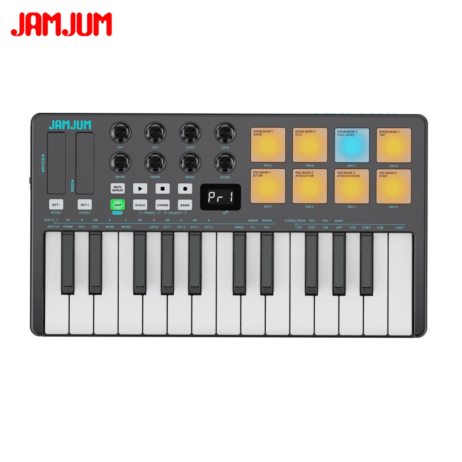 JAMJUM Midi Keyboard 25-Key with Drum Pad/Knob - ElectronAge