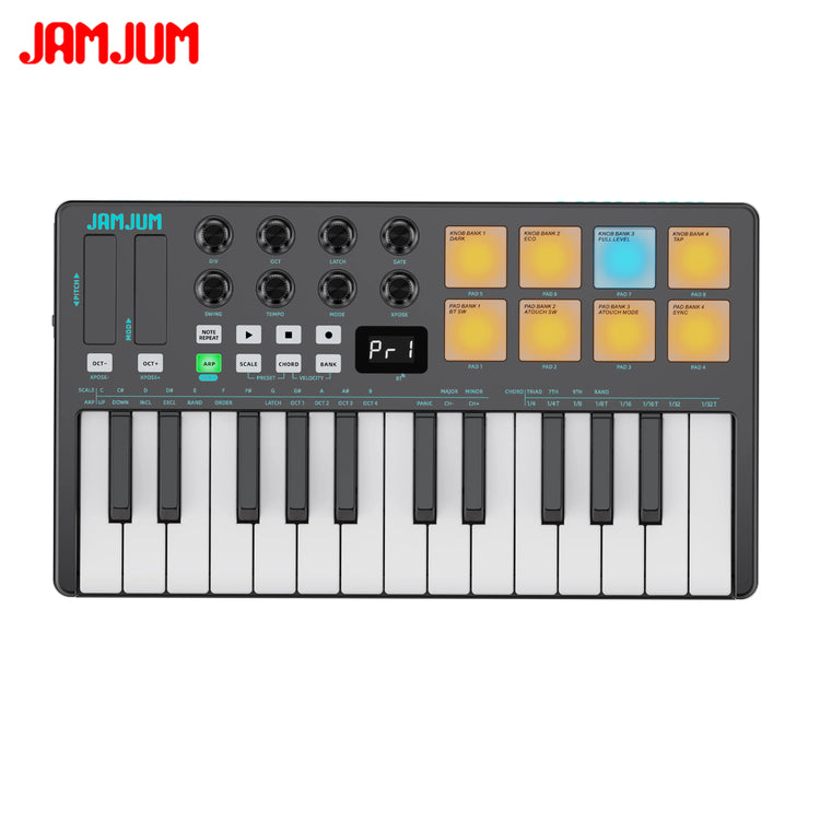 JAMJUM Midi Keyboard 25-Key with Drum Pad/Knob - ElectronAge