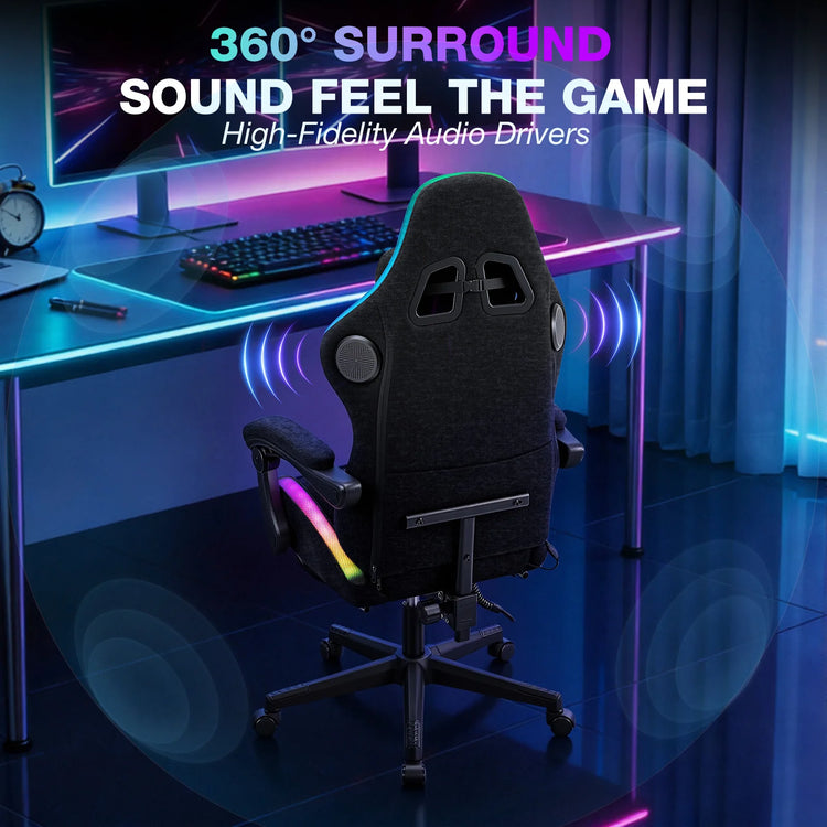 400lbs Breathable Fabric Gaming Chair w/ LED Light - ElectronAge